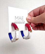Load image into Gallery viewer, Red, White + Blue Bow Hoops